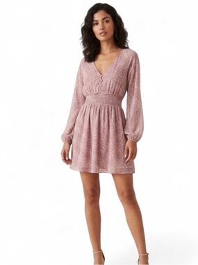 Abercrombie & Fitch Dusty Pink Floral V-Neck Smocked Mini Dress
